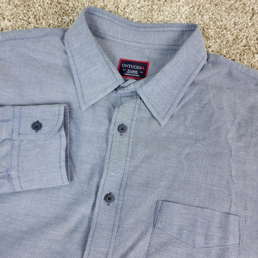 Untuckit Mens XL Solid Gray Button Up Long Sleeve Pocket